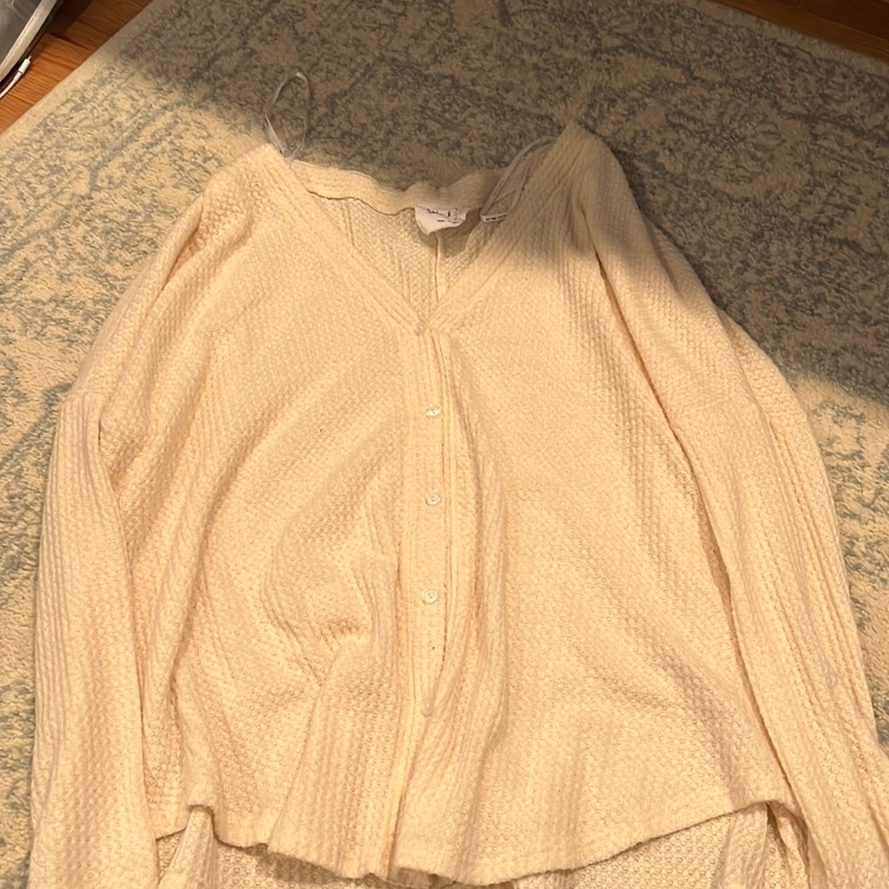 Cream waffle button up sweater